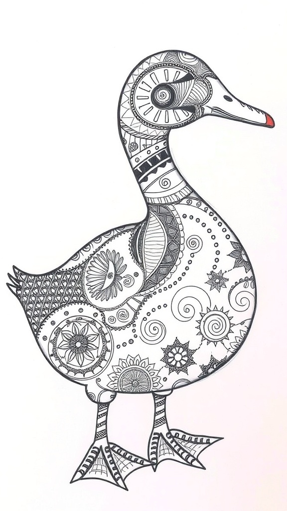 Duck Zentangle Art Tutorial A detailed zentangle art piece of a duck with intricate patterns and designs.
